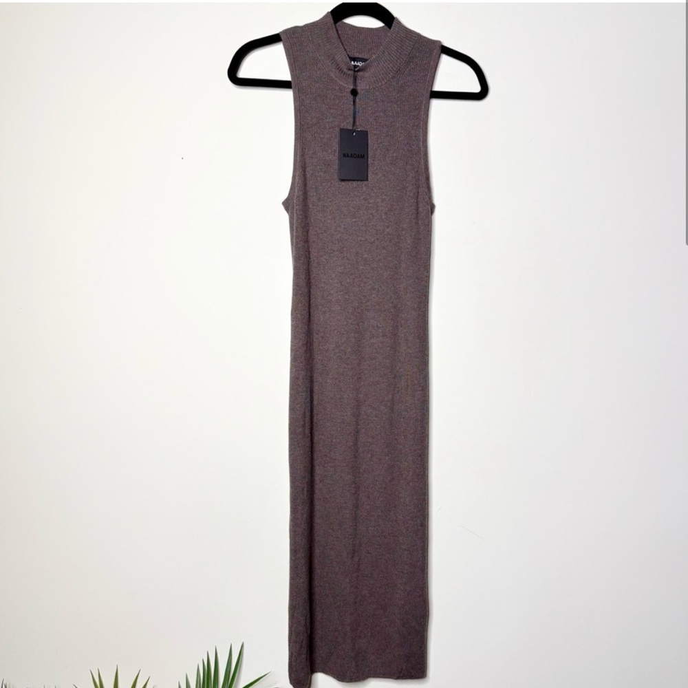Naadam Silk Cashmere Ribbed Mockneck Sweater Dress